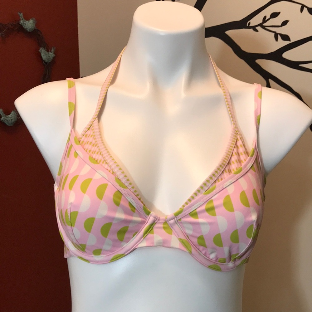 🏇Blackbough Pink and Green Halter Bikini Top